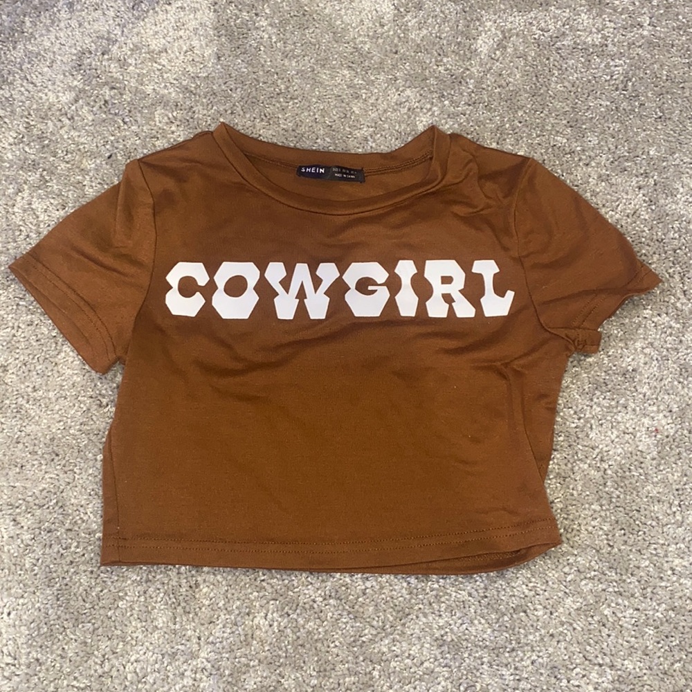 brown shein cowgirl crop top